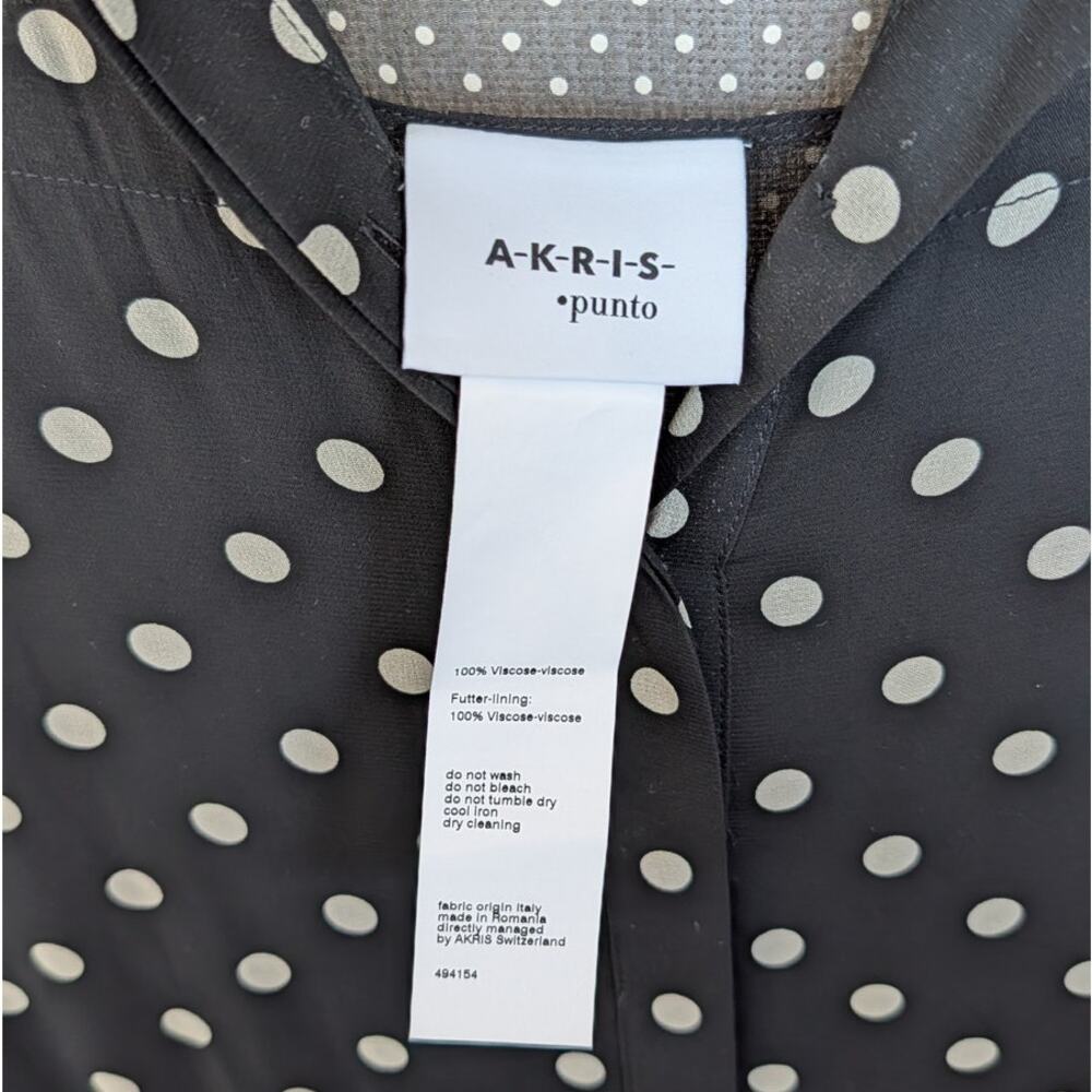 Akris Punto Polka Dot Tiered Midi Dress Womens 12 Black/Cream Long Sleeve - Picture 4 of 11